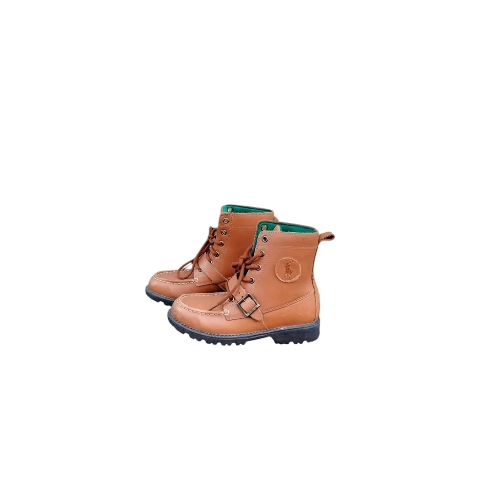 Polo Ralph Lauren Brown Leather Ranger Boots Kids Size 2 Buckle Strap